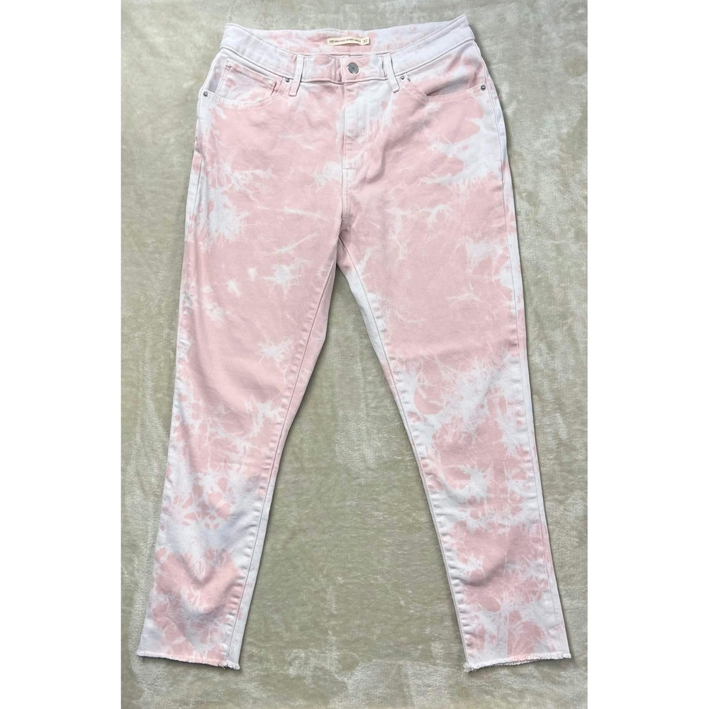 EUC Levis 721 High Rise Skinny Ankle Jeans Pink White Tie Dye Size 32